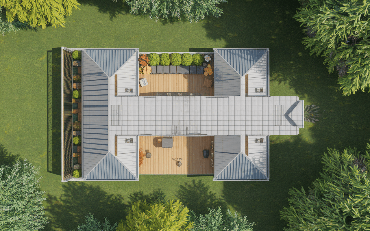 Plan maison en l séparation jour nuit et circulation