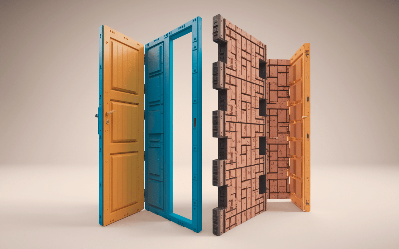 Vue éclatée matériaux porte acoustique 100 dB technique