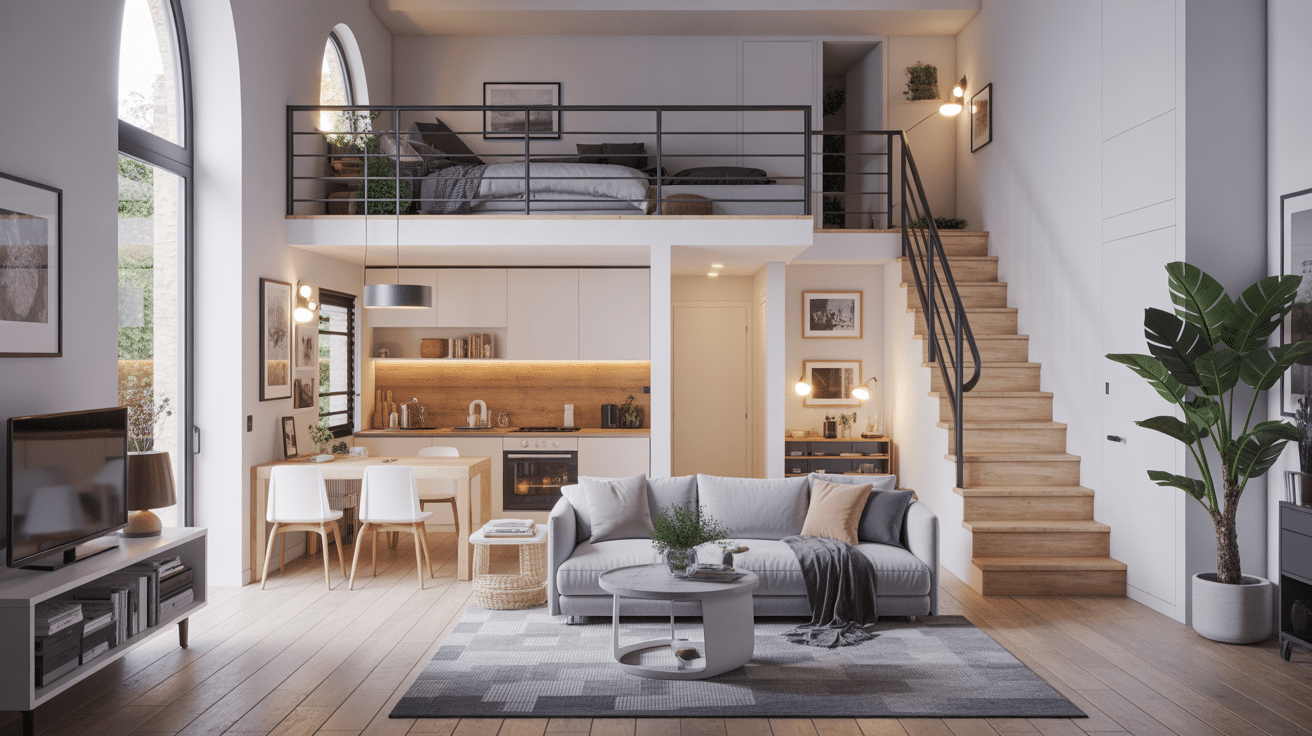 Intérieur lumineux aménagement petite maison 50m2 moderne