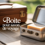 Boite pour savon voyage metallique ouverte avec savon solide artisanal