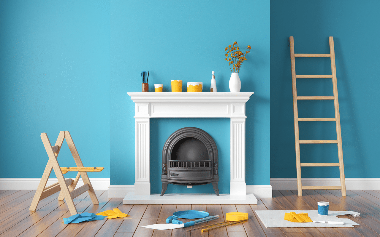 Préparation et outils peinture cheminée repeinte