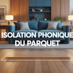 Coupe appartement montrant isolation phonique parquet avec sous-couche