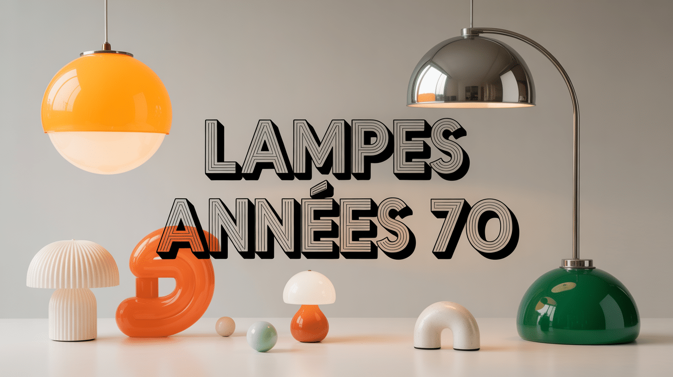 Lampe année 70 vintage formes sculpturales orange et blanche