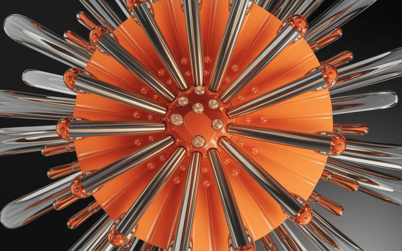 Zoom sur lampe année 70 plastique orange et chrome