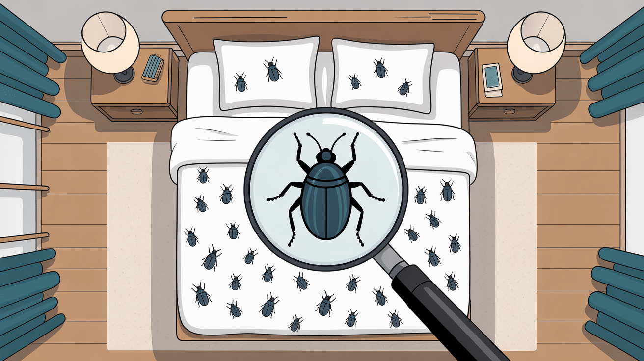 Chambre lit petits insectes noirs ronds maison