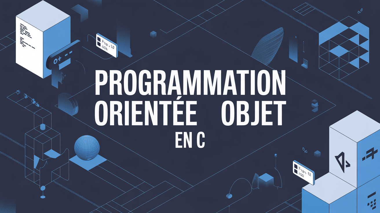 Objets en C sur fond technologique bleu