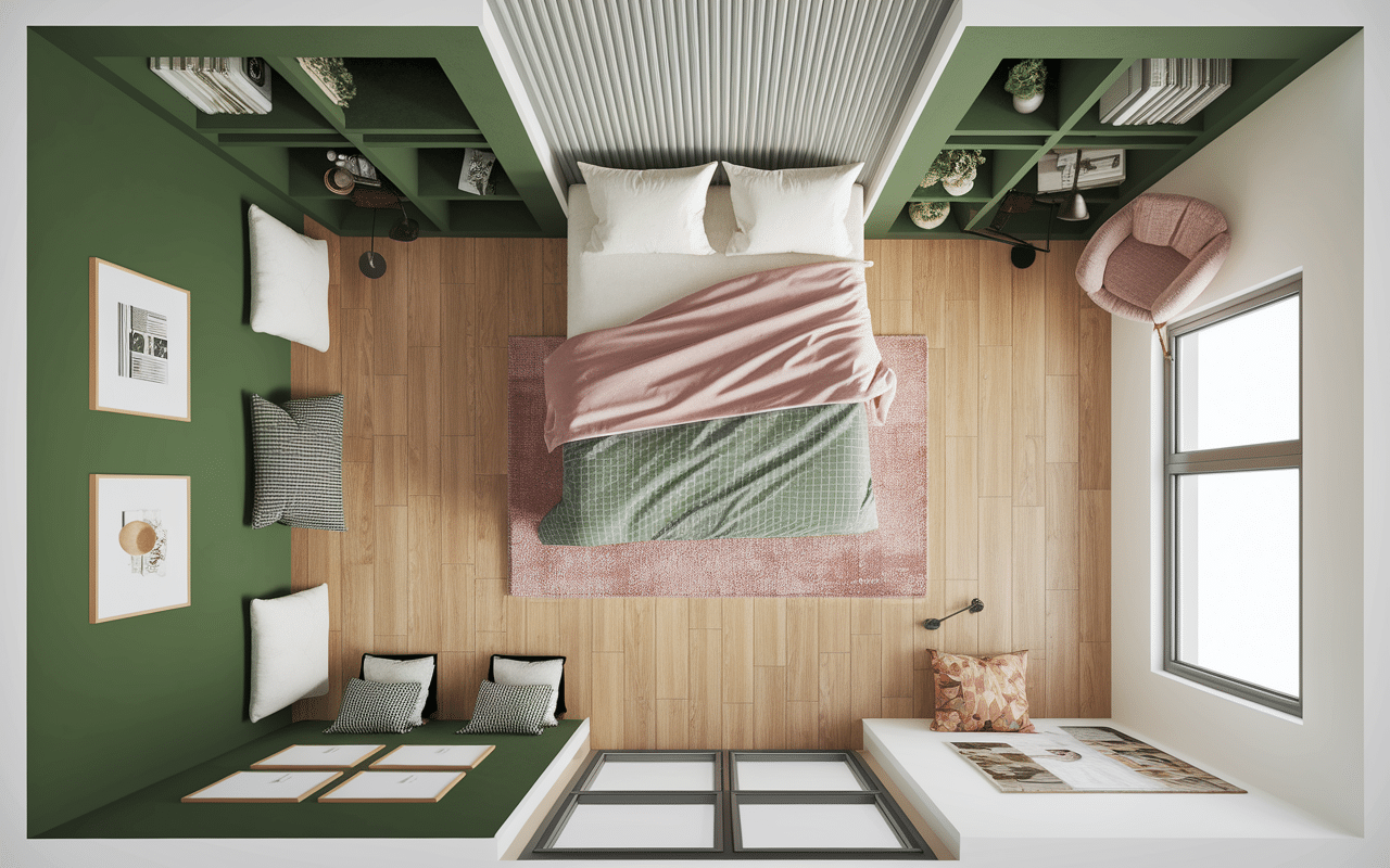 Organisation fonctionnelle chambre rose et verte