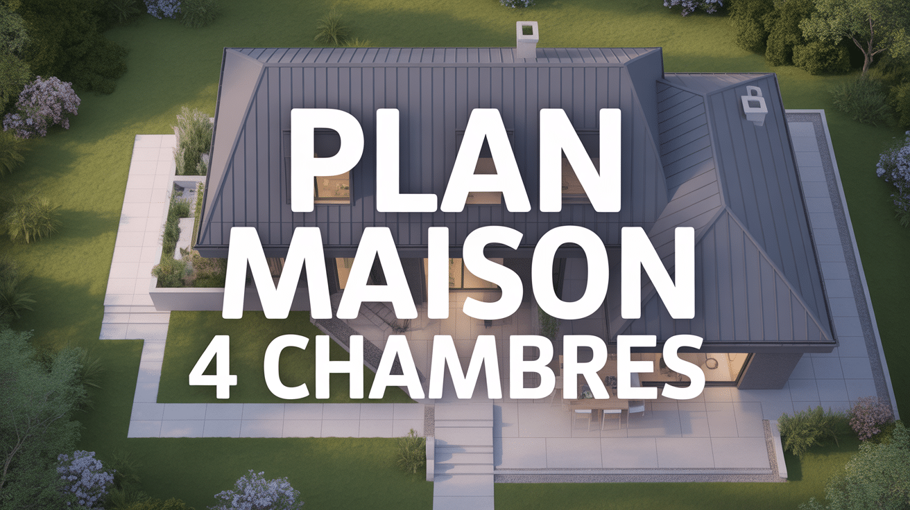 Vue aérienne plan maison 4 chambres moderne avec jardin