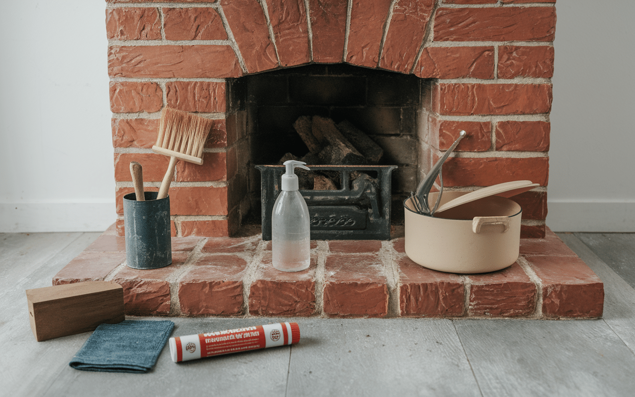 préparation peindre une cheminée brique rouge