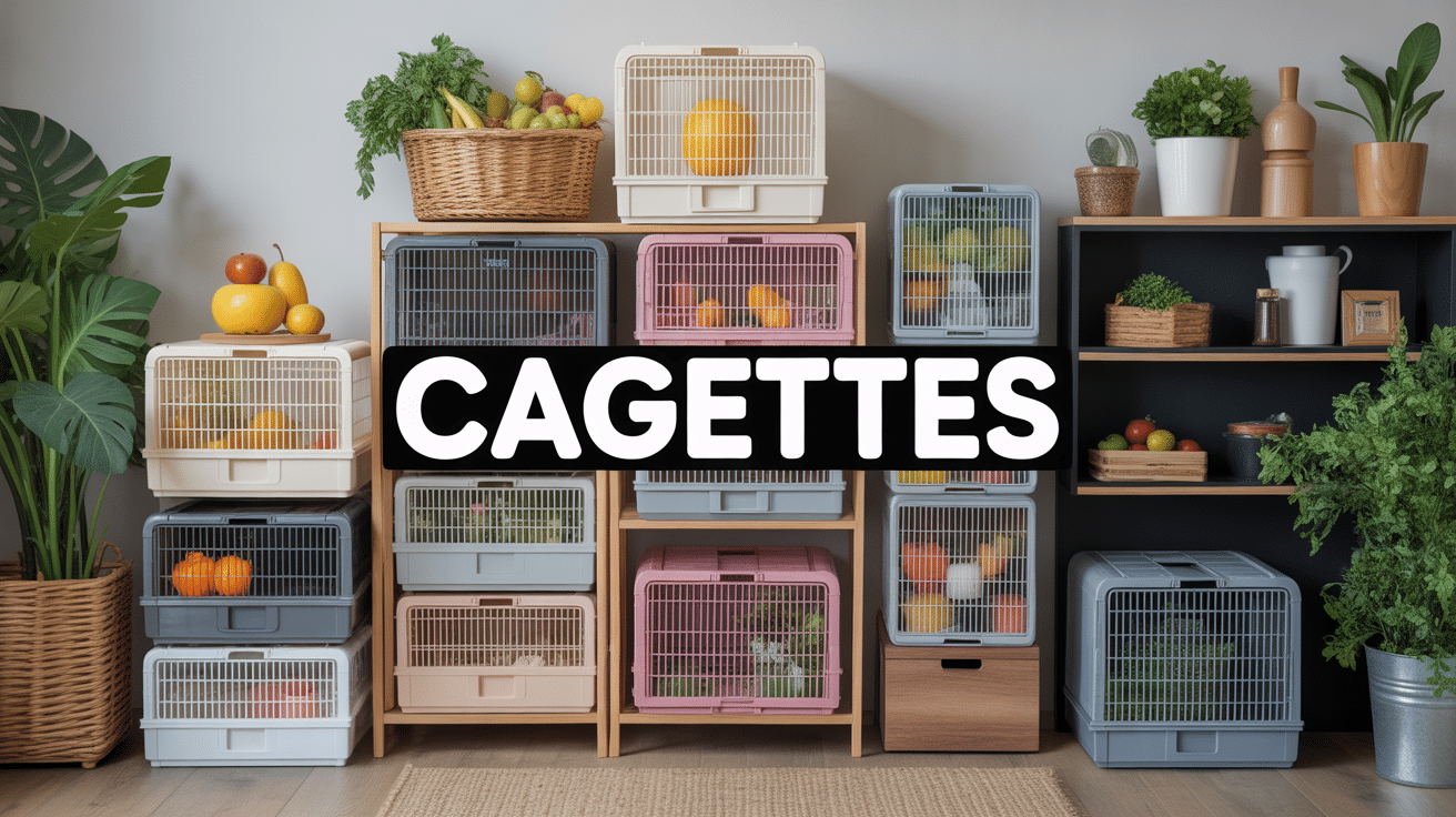 Cagettes empilées fruits légumes bois plastique