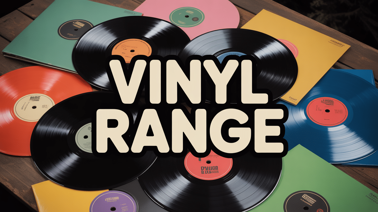 Collection vinyl range de différentes tailles sur surface bois