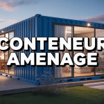 Conteneur aménagé transformé en maison moderne avec terrasse