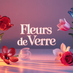 Collection de fleurs de verre cristallin sur fond réfléchissant