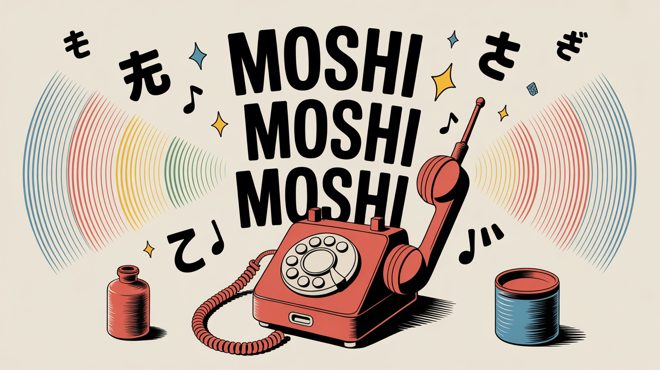 Illustration moshi moshi moshi téléphone vintage japonais