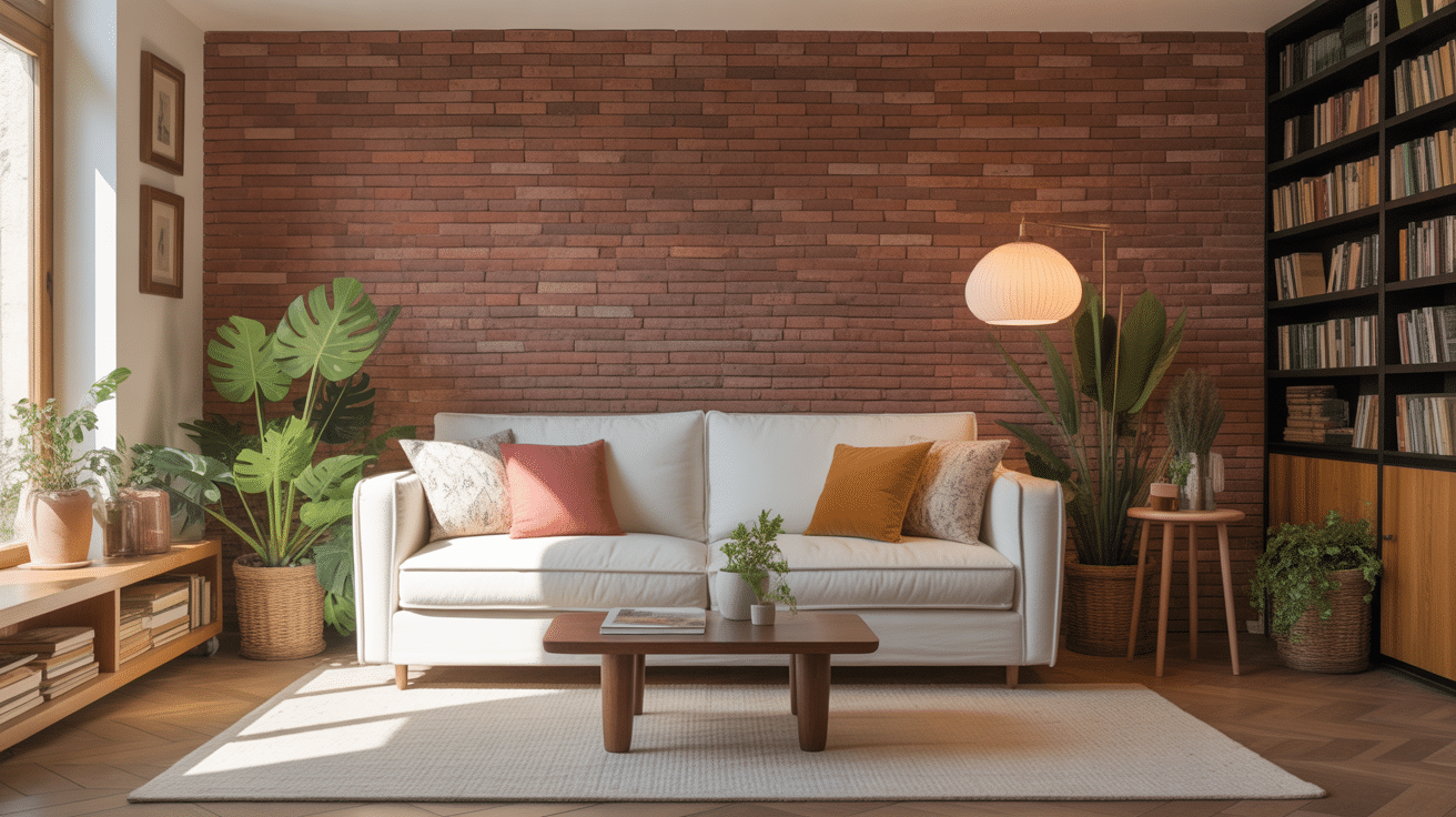 mur interieur brique salon contemporain