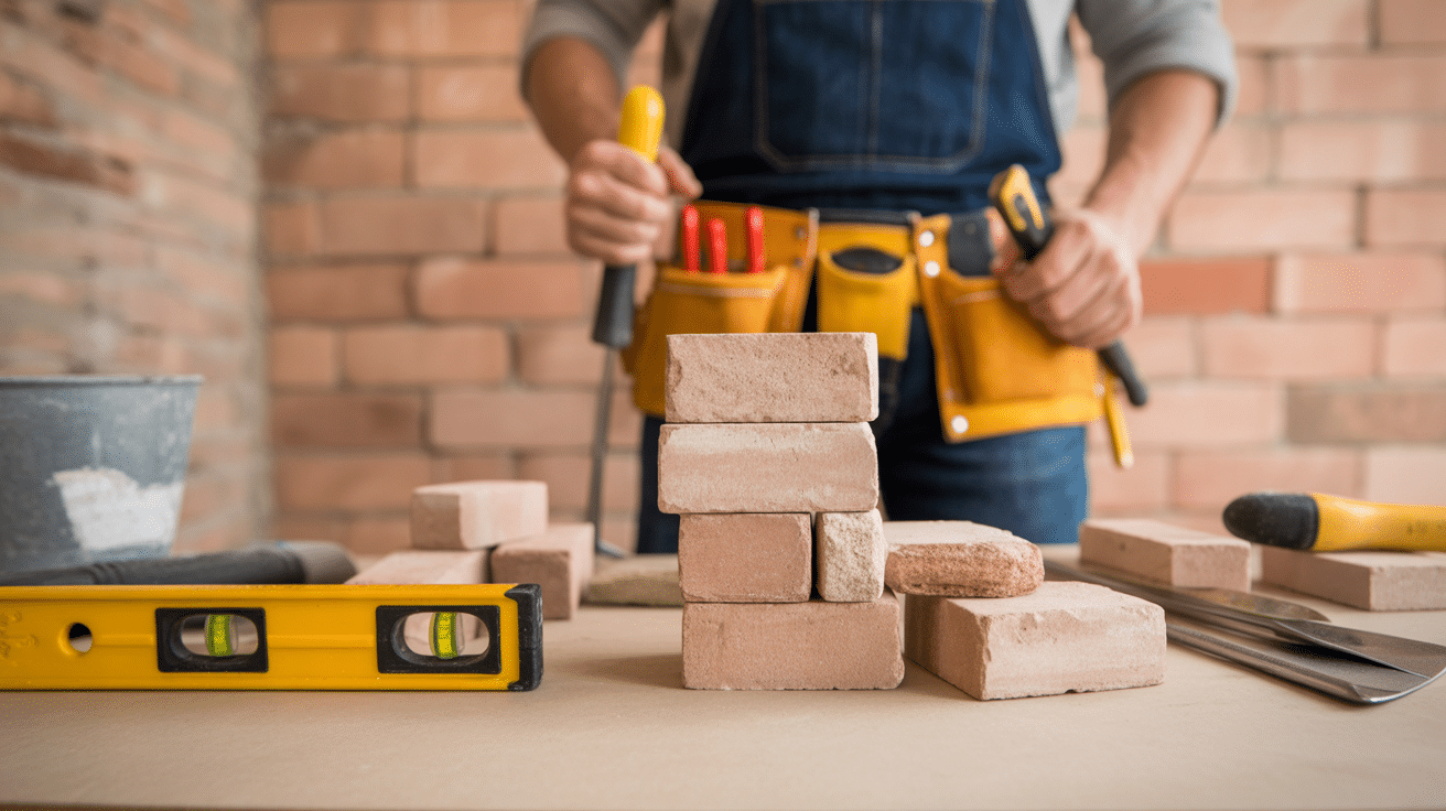 mur interieur brique pose outils briques