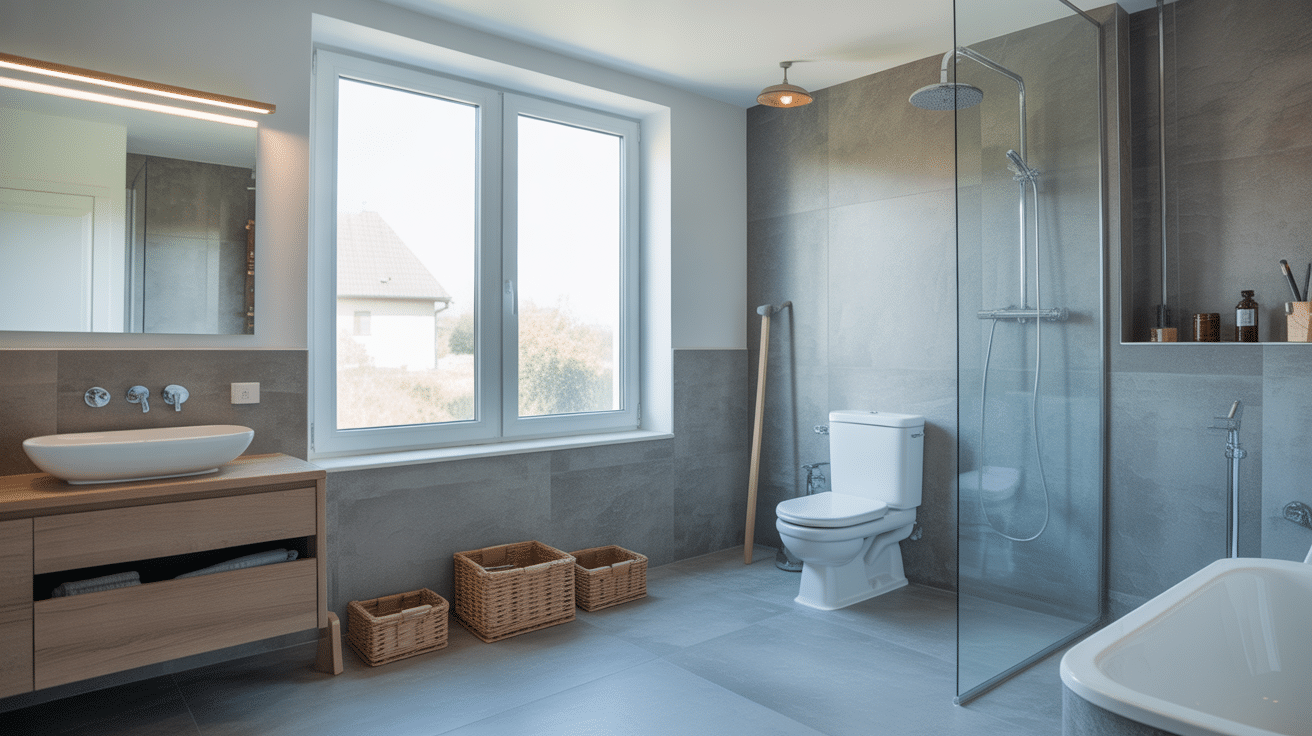 Installation fenetre douche avec joints et outils