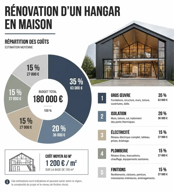 Répartition des coûts pour transformer un hangar aménagé en maison