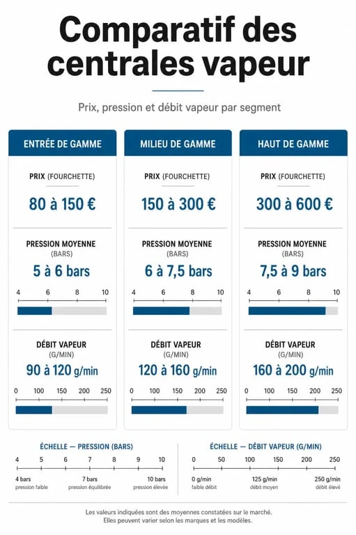 Infographie comparative des prix et caractéristiques techniques des centrales vapeur