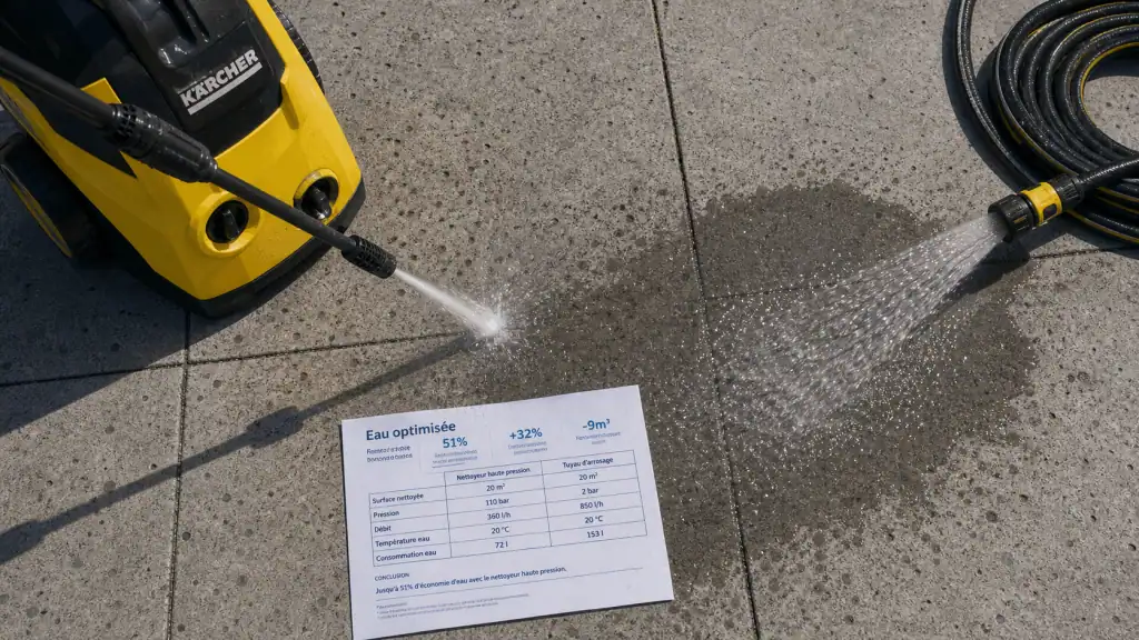 Nettoyeur haute pression ou tuyau d&rsquo;arrosage : le match de la consommation d&rsquo;eau en chiffres