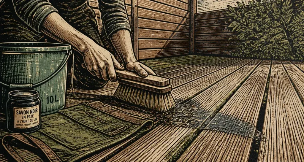 Nettoyage terrasse bois : 5 étapes au savon noir pour un entretien durable