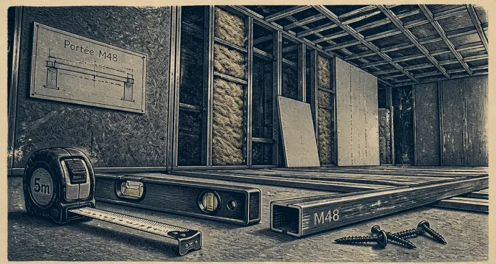 Plafond autoportant M48 : limites de portée et risques de flèche structurelle