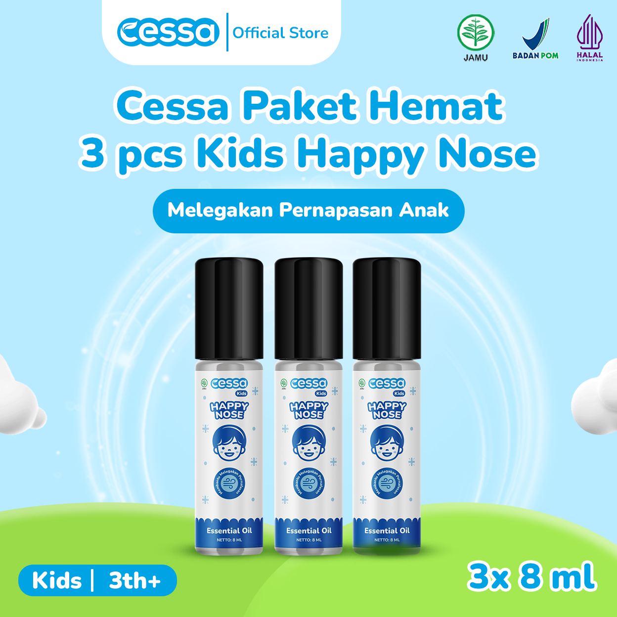 Cessa Paket 3 Pcs Happy Nose Kids 8 Ml - Natural Essential Oil Melegakan Pernapasan