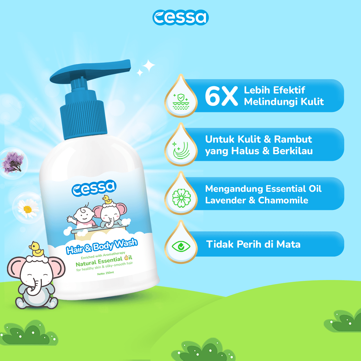 Cessa Hair & Body Wash Bottle - Healthy Skin & Silky Smooth Hair 250 Ml - Gambar 2
