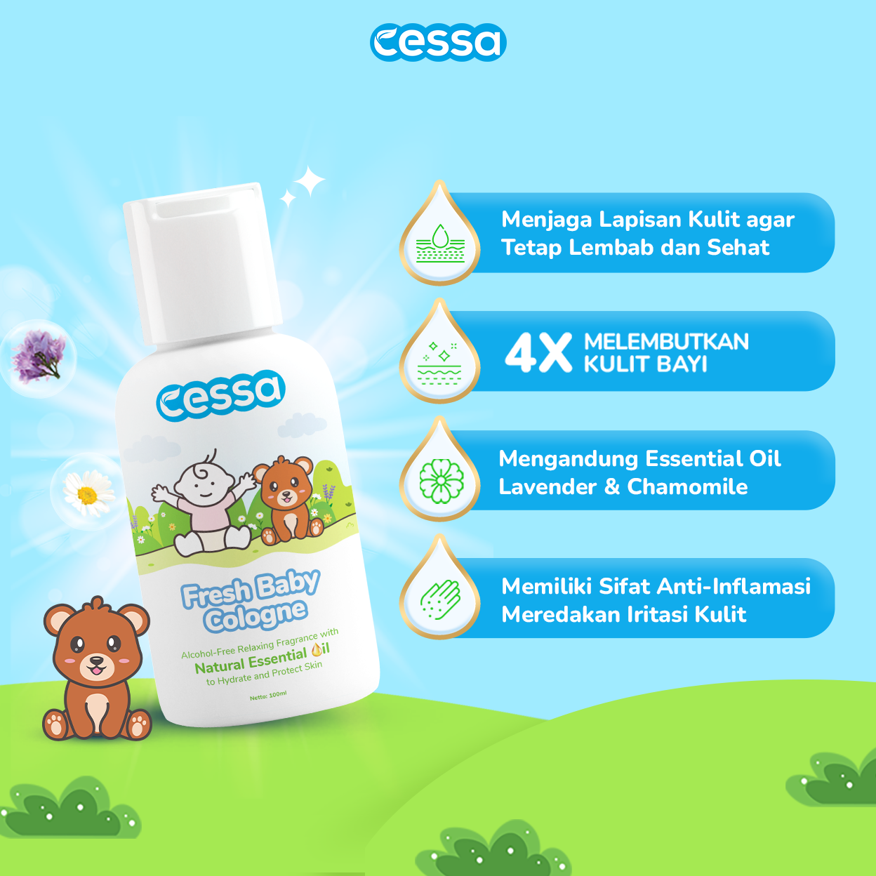 Buy 3 Get 9 - Cessa 4in1 Face & Body Lotion 150 Ml + Cessa Fresh Baby Cologne 100 Ml + Cessa Hair & Body Wash Refill 250 Ml Free Cessa 2x Paket Baby New Born 5 Ml - Gambar 3