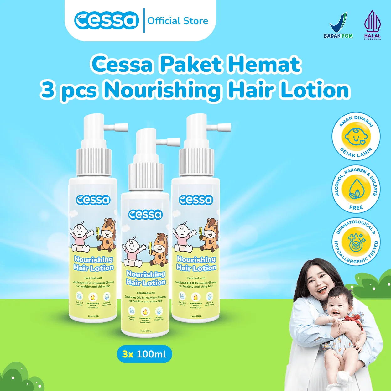 Cessa Paket 3 pcs Nourishing Hair Lotion 100ml - Healthy & Shiny Hair 100 Ml
