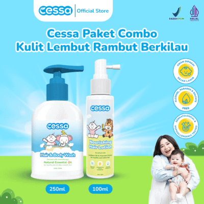 Cessa Paket Combo Kulit Lembut Rambut Berkilau Nourishing Hair Lotion 100ml & Hair and Body Wash 250ml