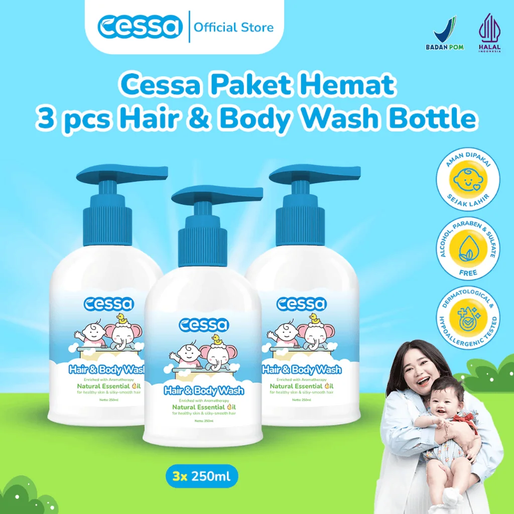 Cessa Paket Hemat 3 pcs Hair & Body Wash Bottle 250 Ml - Healthy Skin & Silky Smooth Hair
