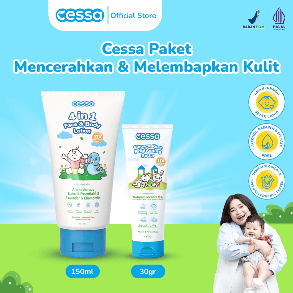 Cessa Paket Mencerahkan & Melembapkan Kulit Elbow & Knee Brightening Butter + 4 in 1 Face & Body Lotion