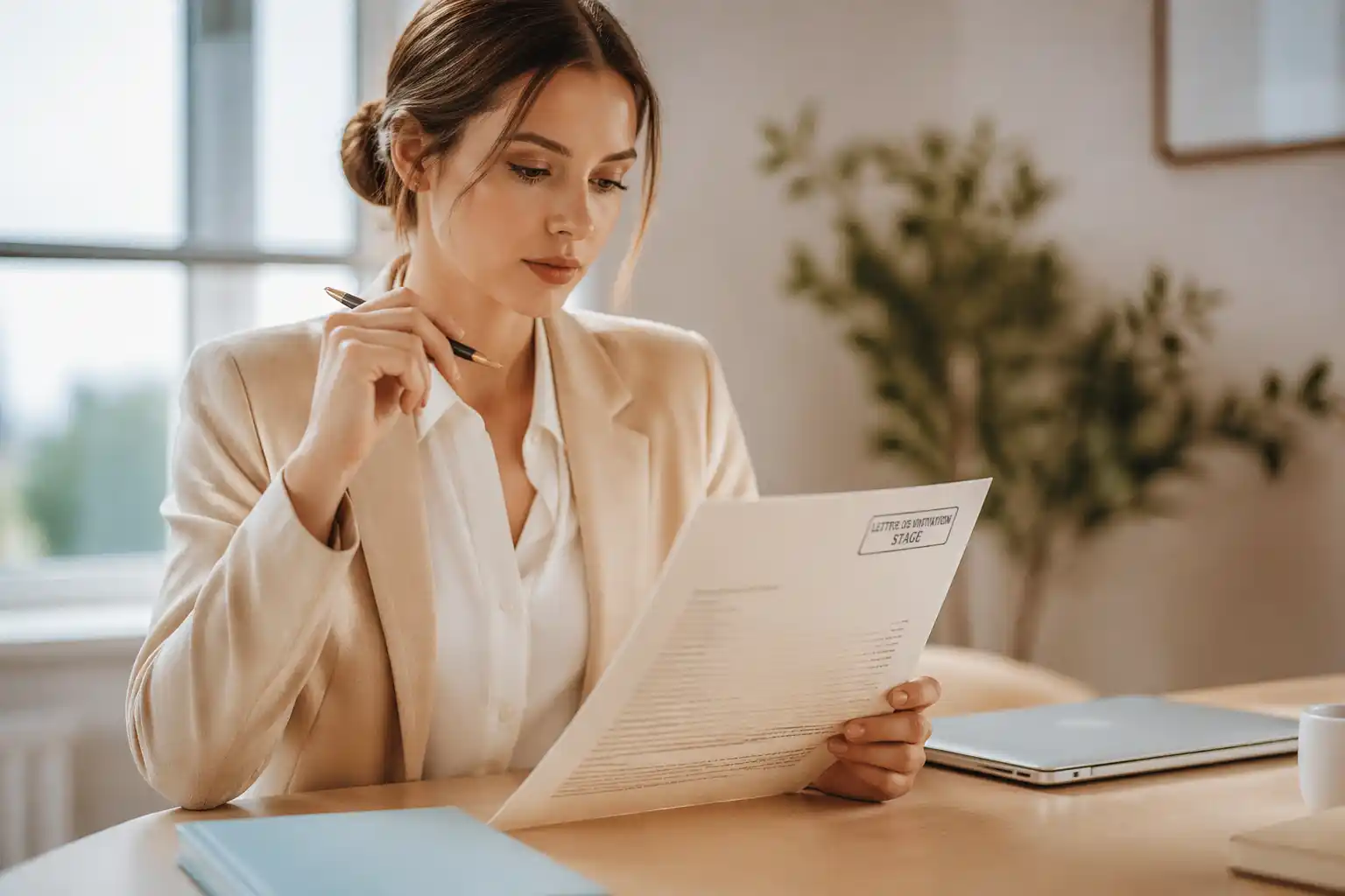 Lettre de motivation stage, femme au bureau
