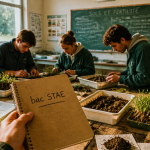 Lycéens bac STAE observant échantillons en classe