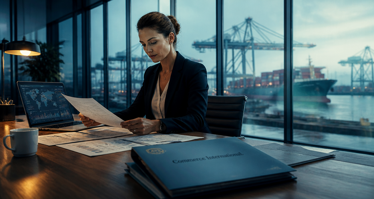 metier dans le commerce international femme au bureau