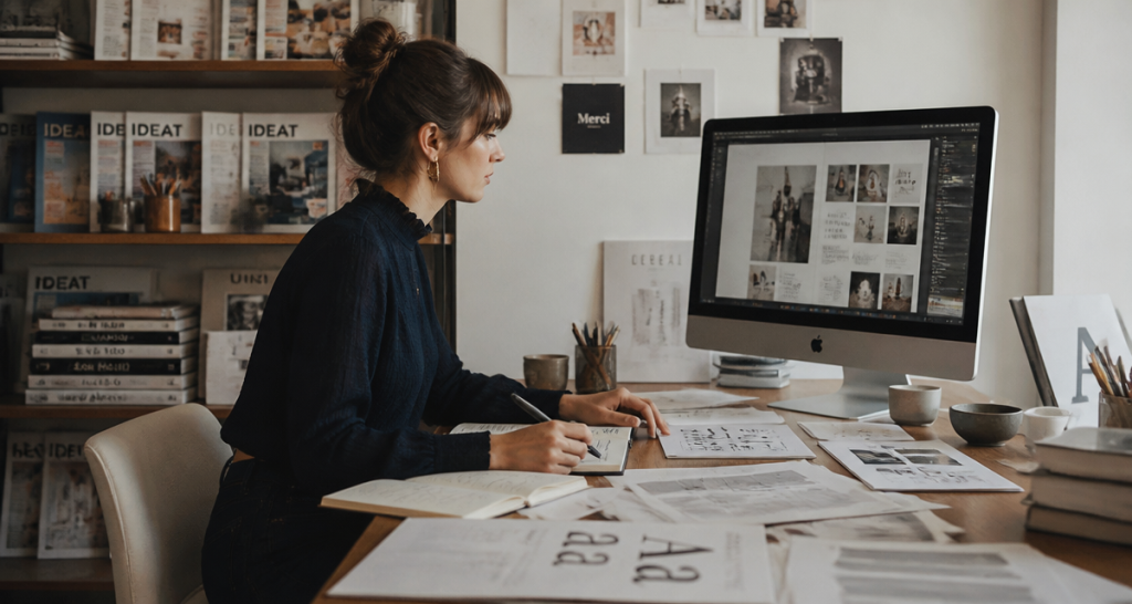 Jeune femme métier du graphisme au bureau