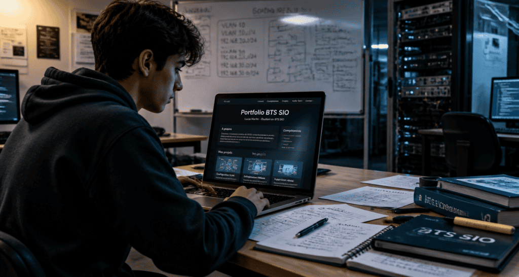étudiant devant portefolio bts sio