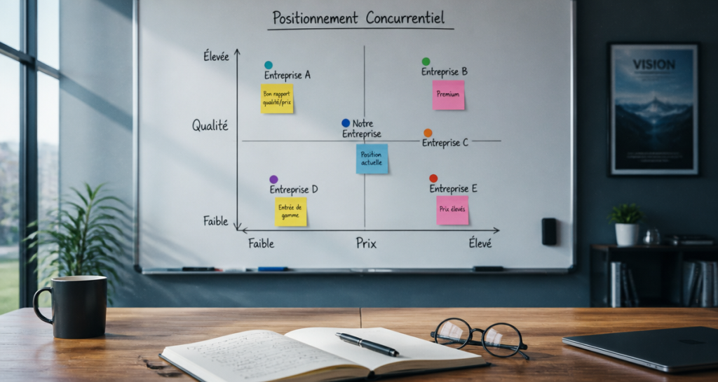 positionnement concurrentiel mapping sur tableau blanc
