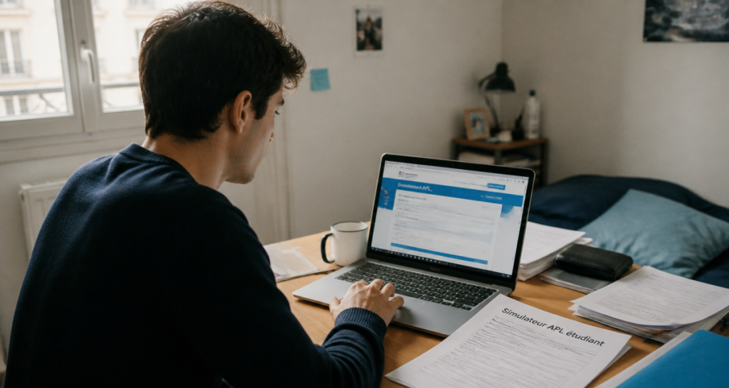 simulateur apl etudiant sur ordinateur en chambre