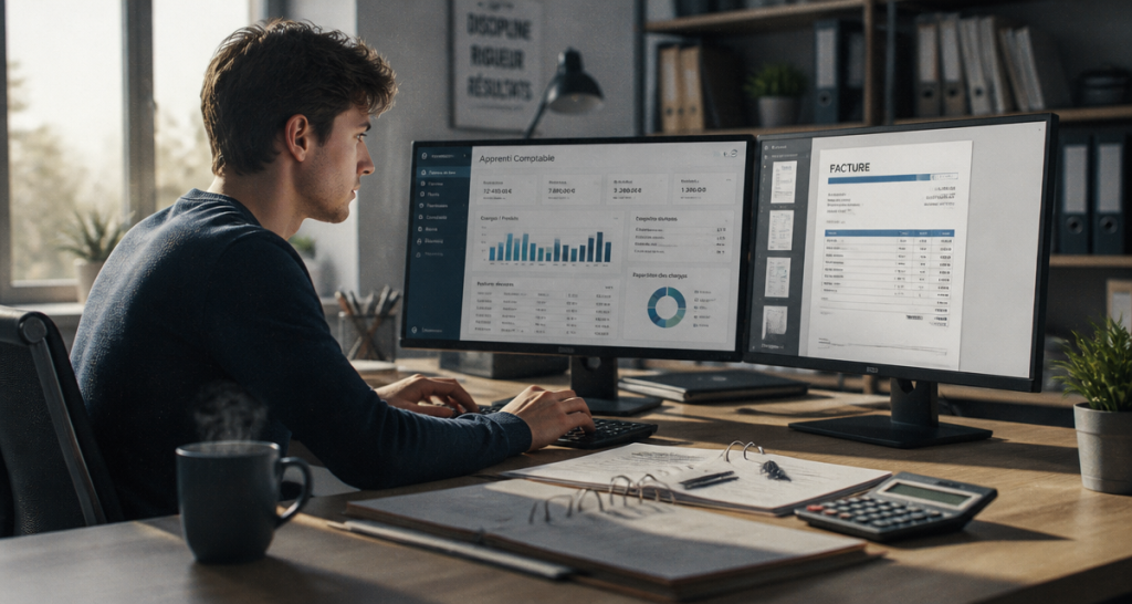 apprenti comptable concentré sur ordinateur