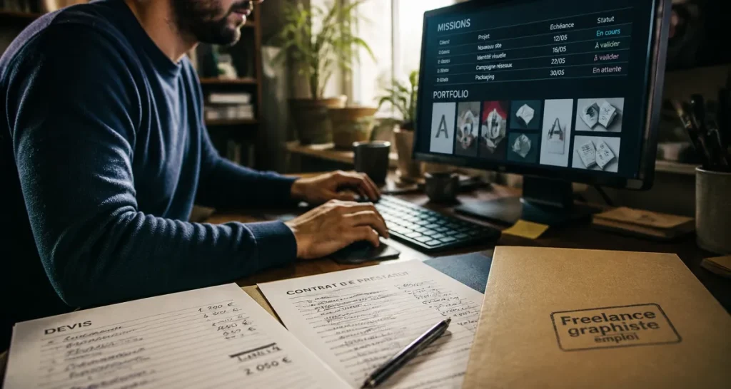 Freelance graphiste emploi : missions récurrentes sur écran