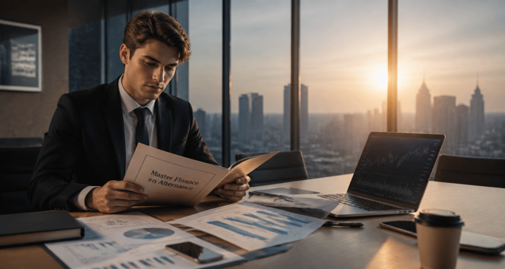 Étudiant master finance alternance en salle de réunion