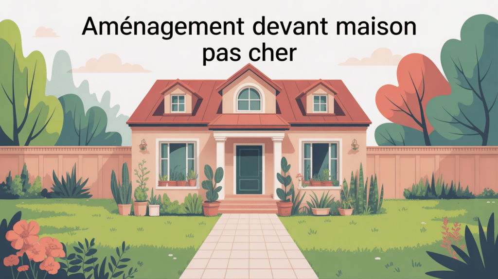 aménagement devant maison pas cher illustration façade avec allée et plantes