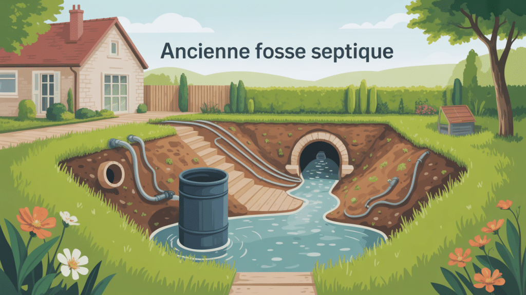 ancienne fosse septique schema illustration maison jardin
