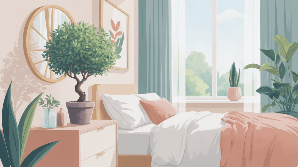 arbre de jade dans une chambre sur commode près fenêtre