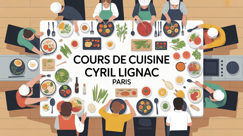 cours de cuisine paris cyril lignac illustration vectorielle table conviviale