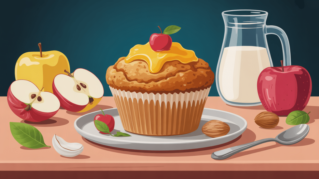 muffin compote de pomme healthy entouré d’ingrédients sains