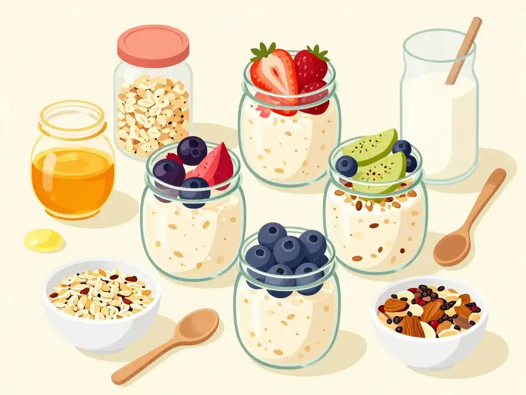 porridge overnight recette bocaux, fruits, ingrédients