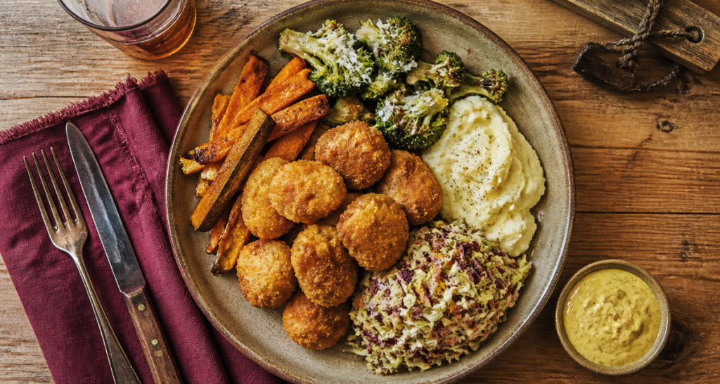 accompagnement nuggets maison assiette légumes